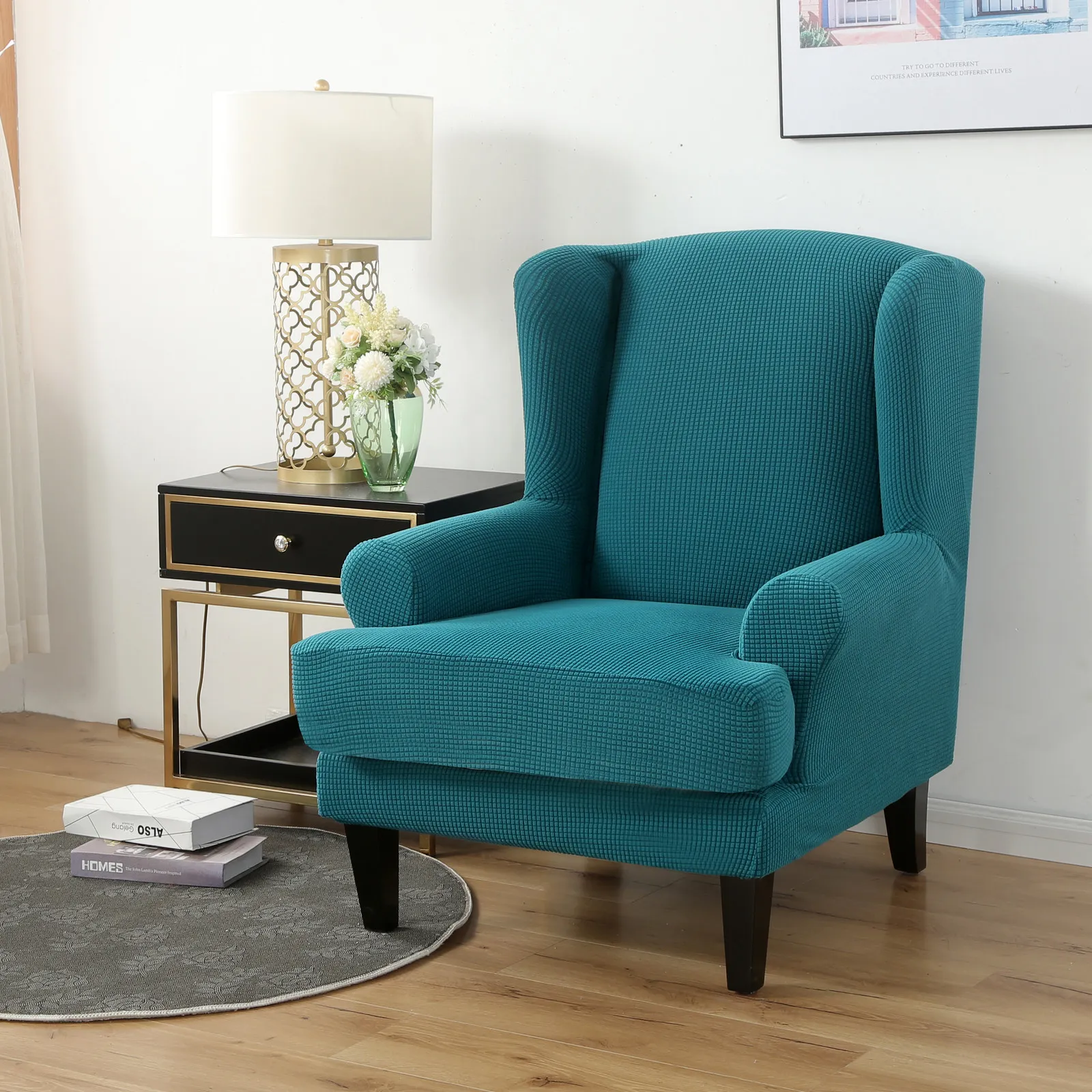 Gedrukt Wing Stoel Slipcovers 2-delige Stretch Wingback Stoel Cover Spandex Stof Wingback Fauteuil Covers met Elastische bodem voor Woonkamer Slaapkamer Wingback Stoel (Color : #8