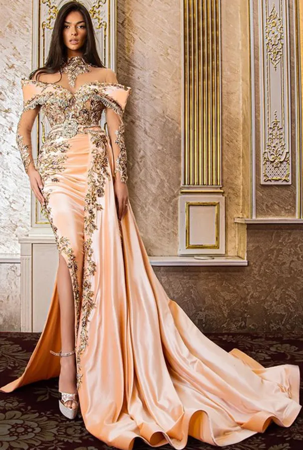 2022 Plus Size Arabisch Aso Ebi Luxe Zeemeermin Sexy Galajurken Kralen Kristallen Avond Formeel Feest Tweede Receptie Verjaardag Verlovingsjurken Jurk ZJ034