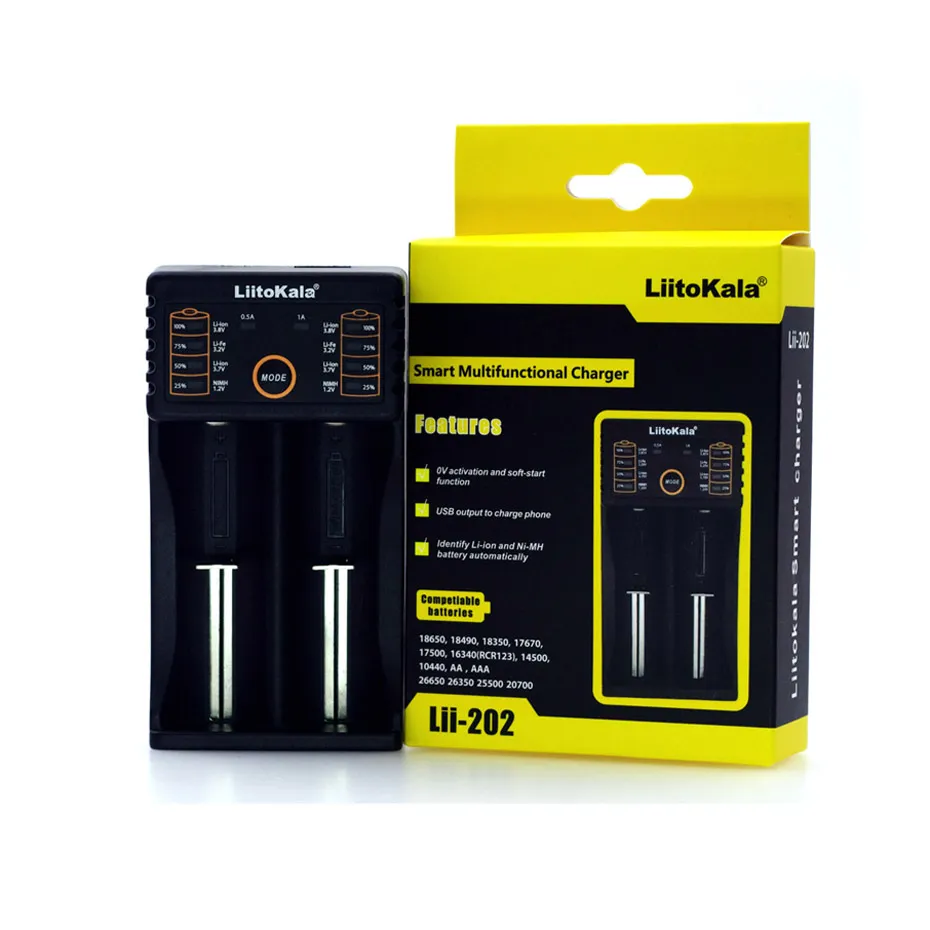 Liitokala 18650 Battery Charger 2 4 Slots USB Smart Chargers For 18650/26650/18350/16340/18500/AA/AAA NiMH Lithium Battery Lii-402 Lii-202