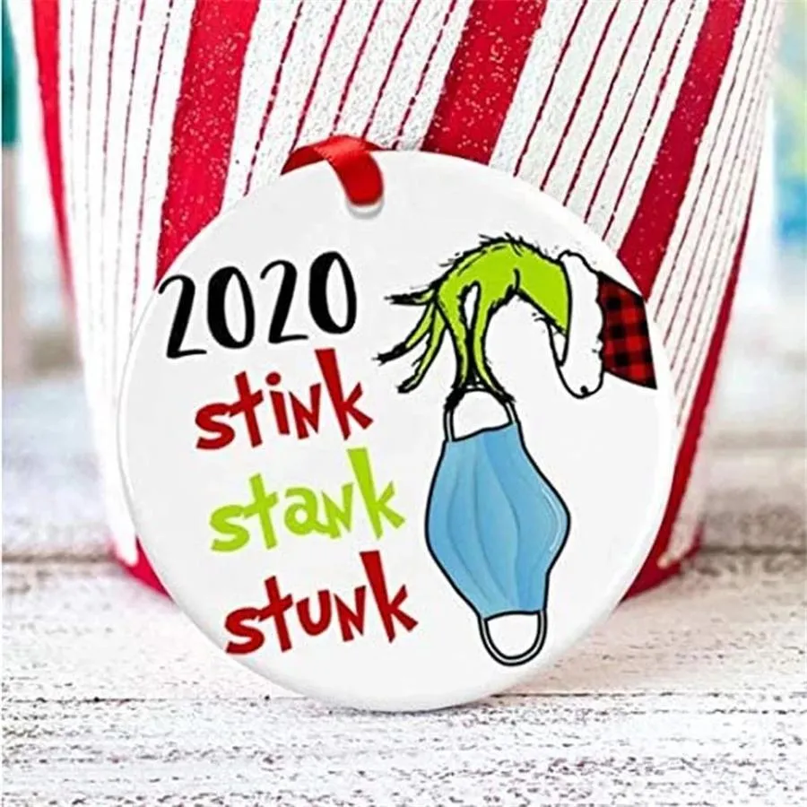 2020 Stink Stank Stunk Ornament Ceramic Round Grinch Hand Xmas Pendant  Funny Decor Ornament Face Cover Pattern Creative Gift From Earlybirdno1,  $1.68