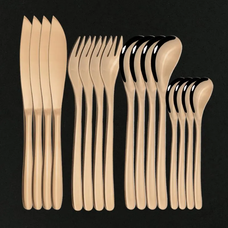 Dinnerware Sets 4 People Rose Gold Set Wedding Flatware Cutlery 18/10 Stainless Steel Copper Dinner Knife Fork Scoop Silverware