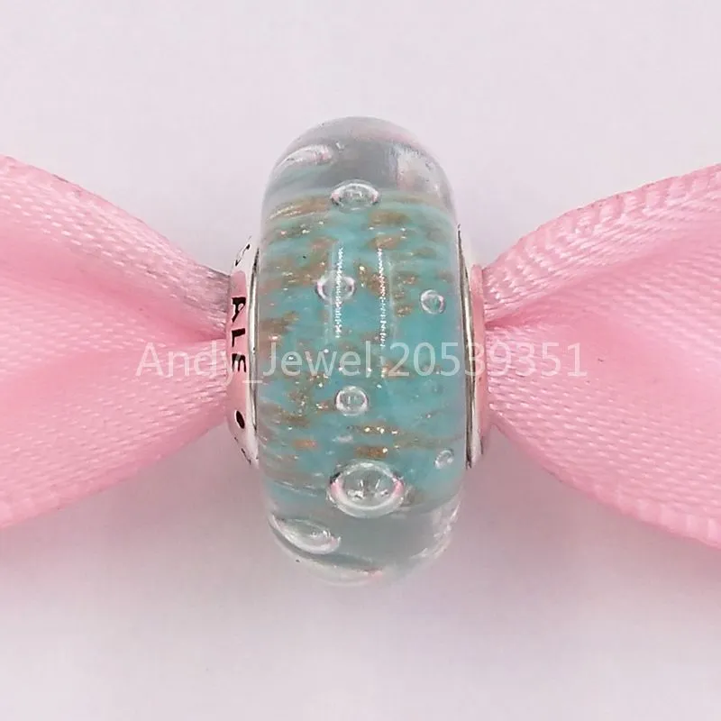 Autentyczne 925 Srebrne koraliki Mint Glitter Murano Glass Charms pasuje do europejskiego pandora w stylu biżuterii