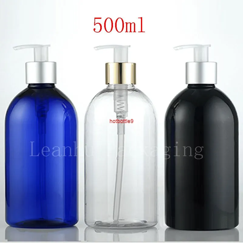 15 x 500 ml Spenderpumpe, PET-Flasche, großer Kunststoff-Kosmetikbehälter mit Lotion für Shampoo, Lotion, Flüssigseife, Schwarz, Blau. Bitte bestellen