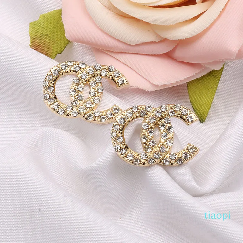 18K gold plated 925 silver luxury brand designer letter earrings flower geometry ladies round crystal rhinestone pearl earrings wedding