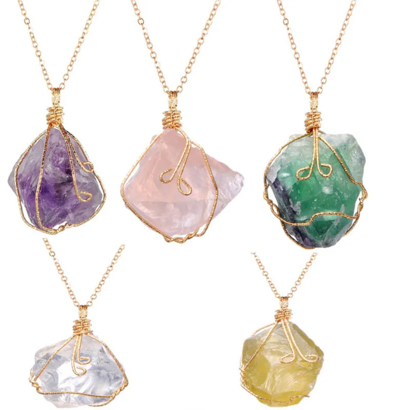 Irregular Natural Crystal Stone Energy Pendant Necklaces With 18inch Chain For Women Girl Men Party Club Decor Jewelry