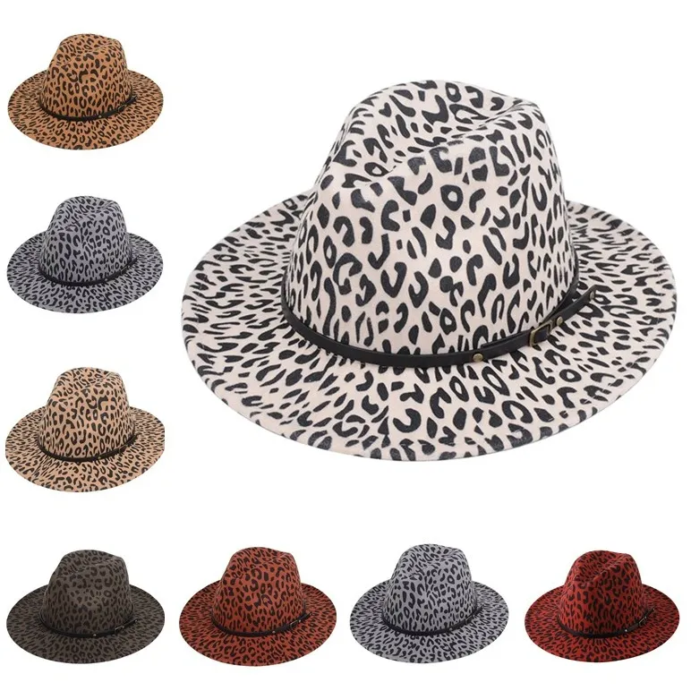 Erkek kadın şapkası kadın erkekler için leopar fedora şapka kadın erkek fedoras rahat keçe şapkalar kadın erkek panama kap caz top kapaklar 2022 toptan