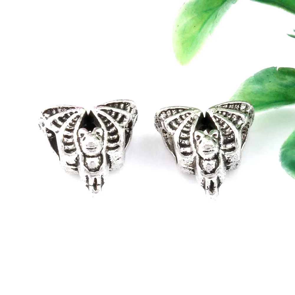 Hot ! 120pcs Antique Silver Alloy Bat In Flight Big Hole Spacer Beads Fit European Bead Bracelet 13X13X8MM