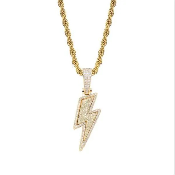 Iced Out Bling Light Pendant Necklace With Rope Chain Copper Material Cubic Zircon Men Hip Hop Jewelry c147