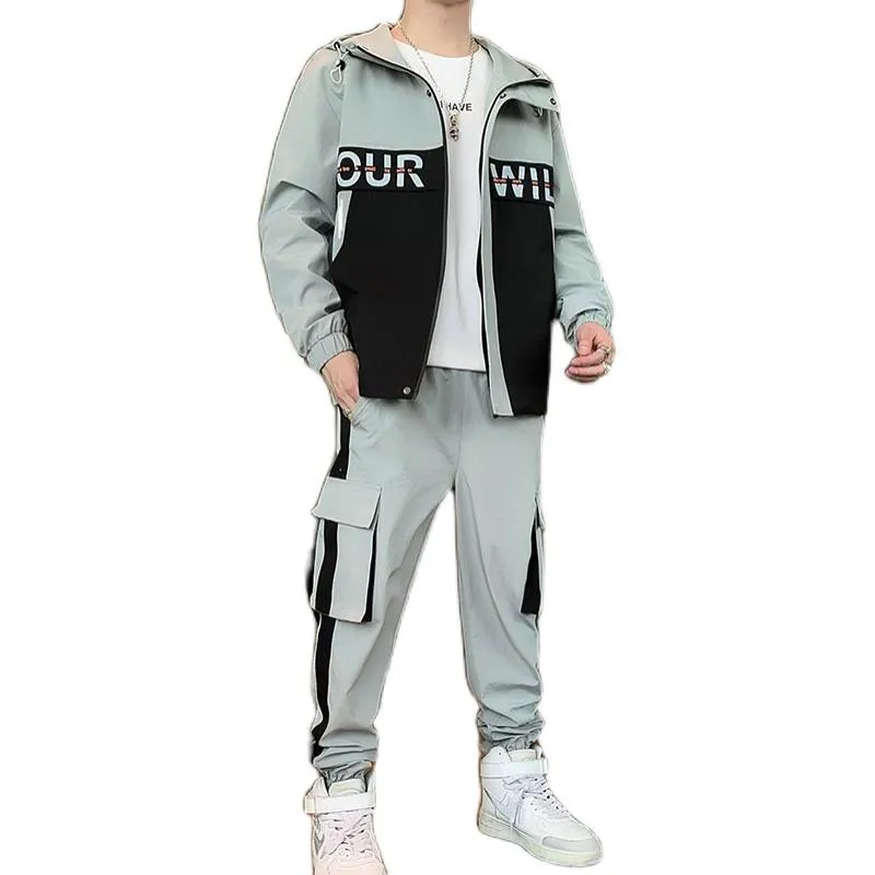 2 pcs faixas jaquetas e calças definir homem hip hop streetwear roupas jogging terno homens sweatsuit