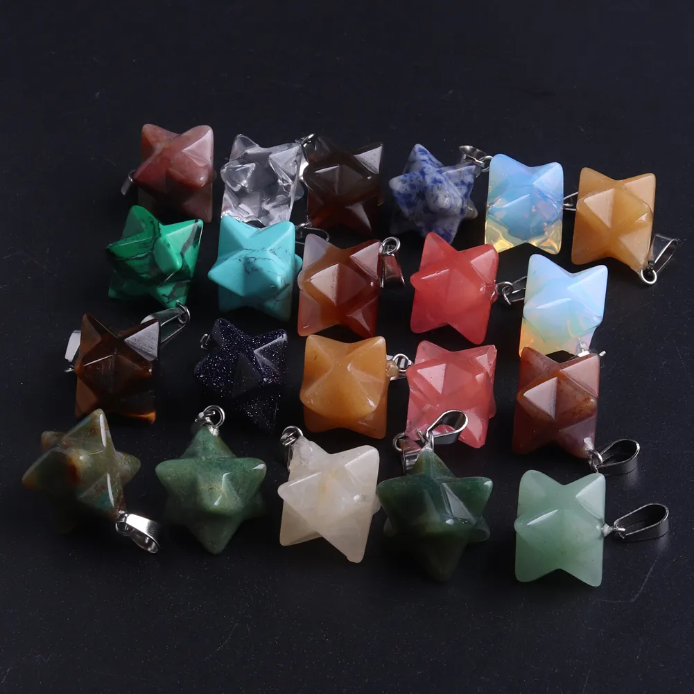 Merkaba étoile collier en pierre naturelle pendentifs pour bijoux à bricoler soi-même méditation Chakra Reiki guérison Protection de l'énergie décoration