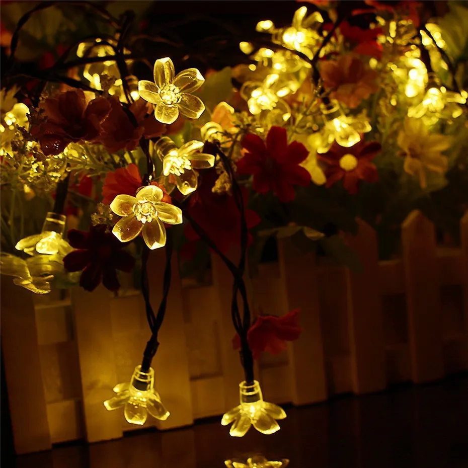 Solar Outdoor Christmas String Lights 21ft 50 LED Fairy Flower Blossom Decorative Light for Indoor Garden Patio Party Xmas Tree Decorations