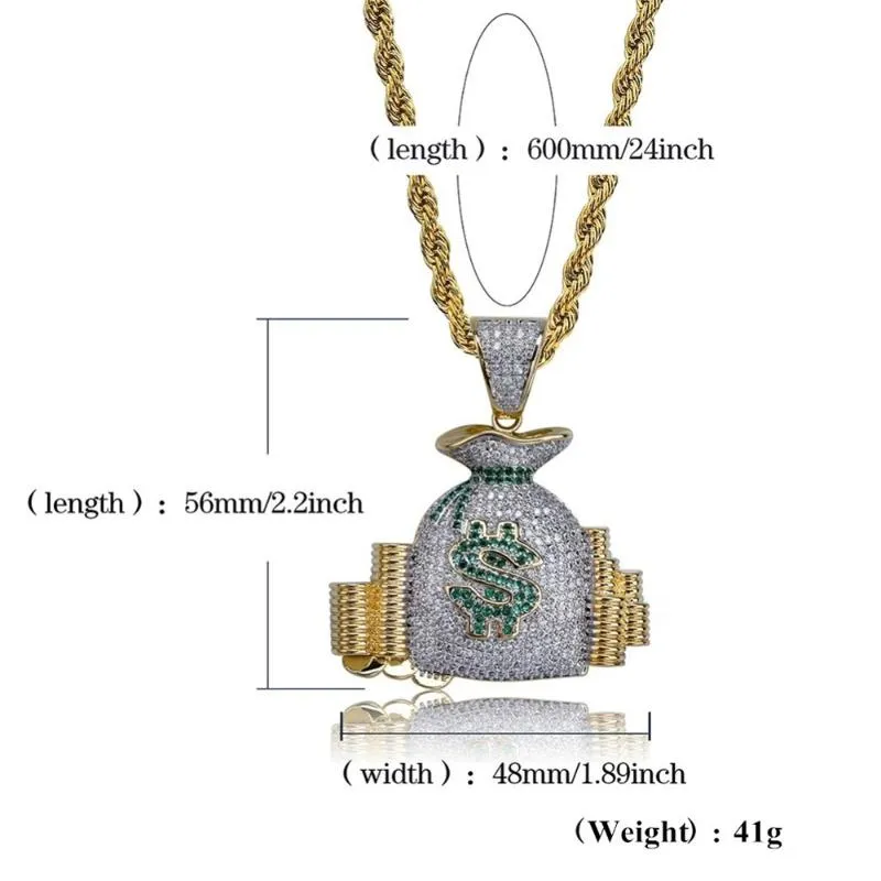 Pendant Necklaces Classic Men's Money Bag Necklace Fashion Cash Coin Hip Hop Charm Bead Jewelry Gift For Men And Women251b