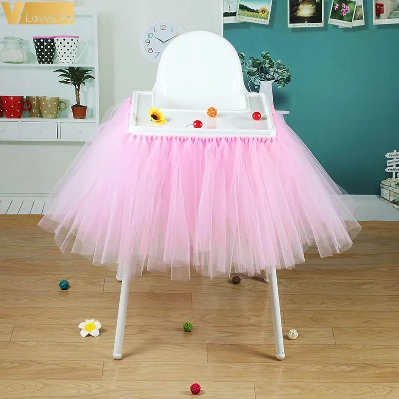 Hög baby shower tutu tullebord kjolar 100x35cm födelsedag hem textil för bordsskytte stol hem textilier party supplies1