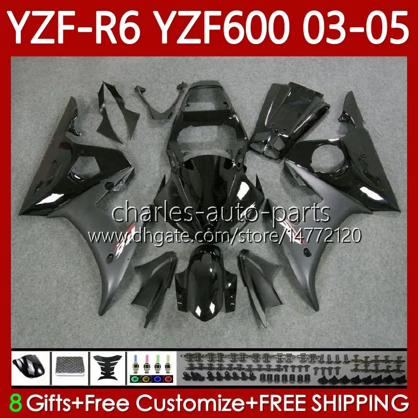 OEM Fairings لـ YAMAHA YZF-R6 YZF R 6600 CC مخزون أسود YZF600 YZFR6 03 04 05 الجسم 95 رقم 1 YZF R6 600CC 2003 2004 2005 Cowling YZF-600 03-05 طقم هيكل الدراجة النارية