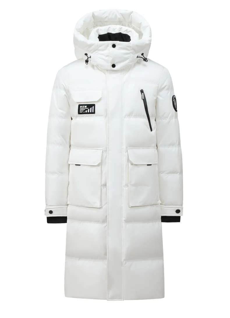 Manteau Long hommes femmes vestes d'hiver à capuche veste coréenne neige vers le bas Parka vêtements masculins grande taille S-4XL blanc noir