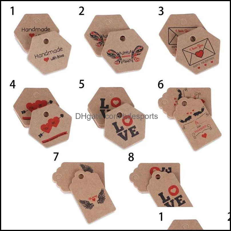 Christmas Decorations DIY Pendant Happy Valentine`s Day Kraft Paper Package Wrapping Hanging Label Gift Tags Thank You Handmade With