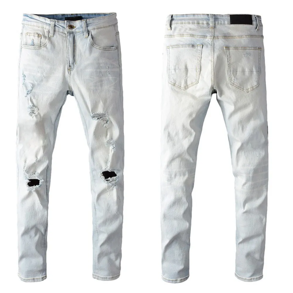 Mens jeans clássico hip hop calça estilista jeans afligido motociclista anfitriã jean fita jeans jeans de motocicleta Q6C3
