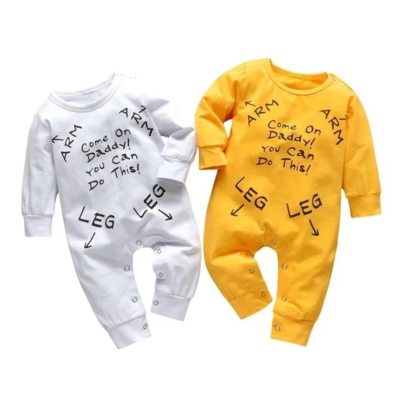 Baby Boys Girls Rompers Spädbarnsbrev Kom igen Pappa! Du kan göra det här! Långärmad jumpsuit nyfödda barnkläder pyjamas 201027