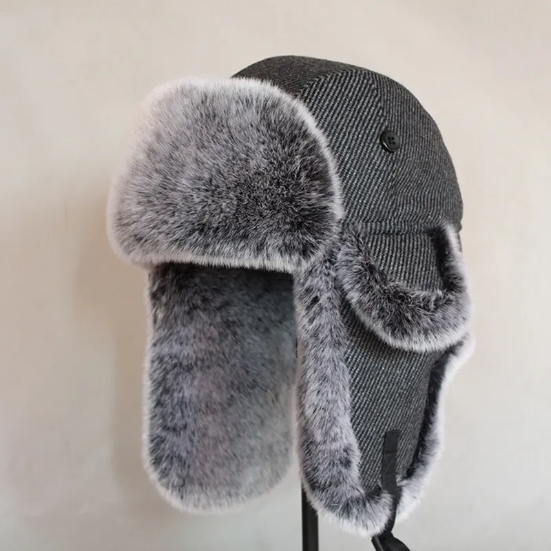 男性女性ロシアの冬の爆撃機帽子ハンカンカ耳の毛皮の毛皮の帽子の帽子の帽子の暖かい帽子雪のための暖かいキャップY200110