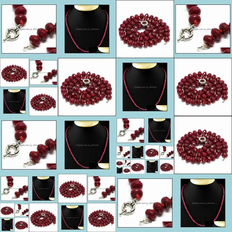 Natural 8x10mm Brazil Red Ruby Faceted Rondelle Gems Beads Necklace 18