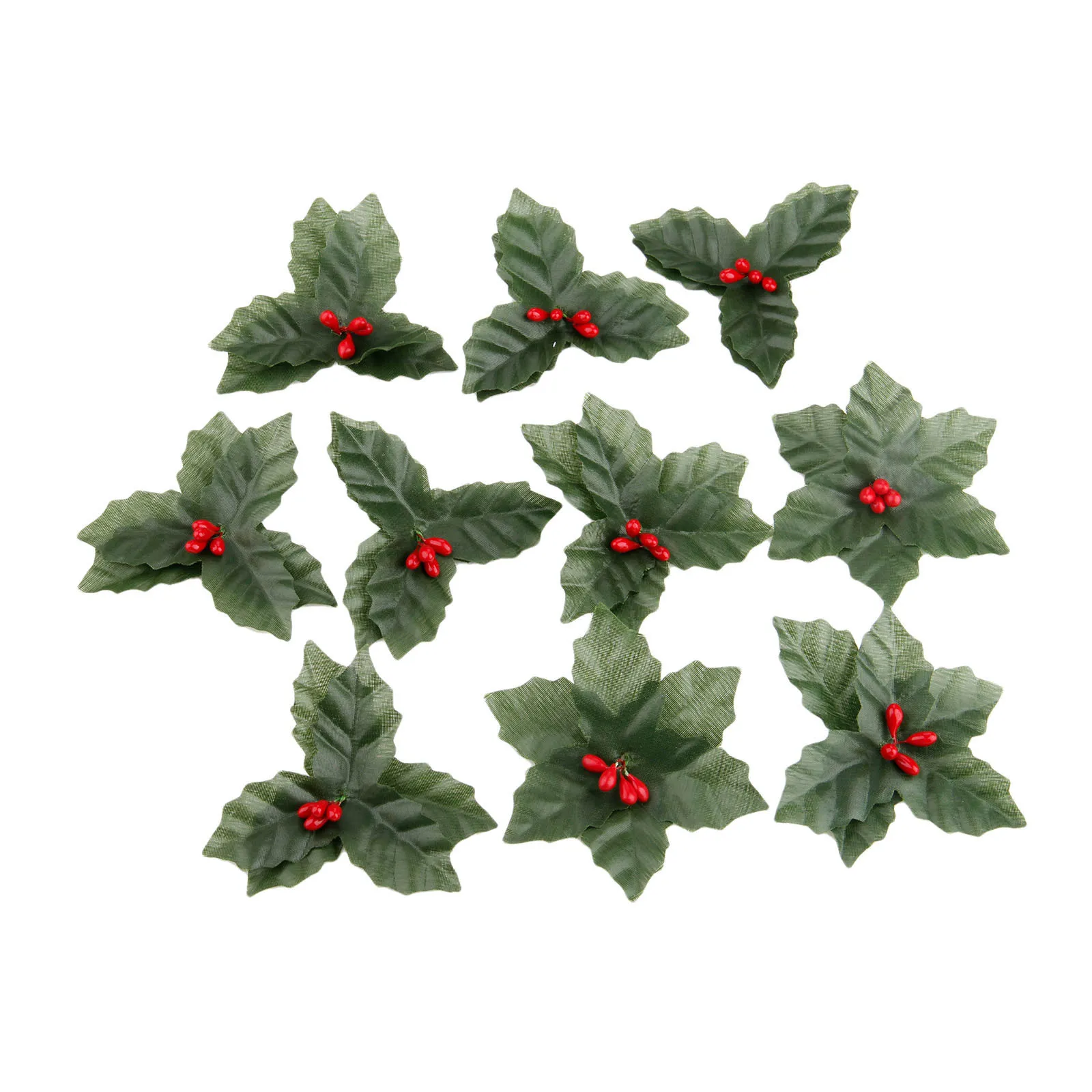 10pcs feuille artificielle + baies de houx artificielles pour la fête de mariage décoration de la maison de Noël feuille artificielle fleur feuilles de soie Y201020