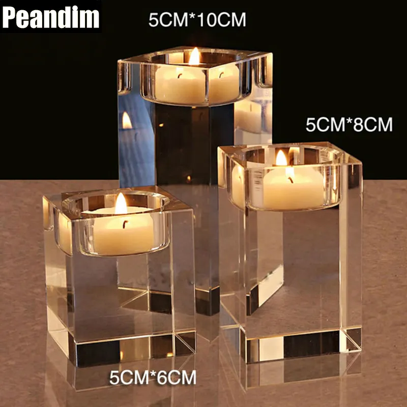 PEANDIM Wedding Centerpieces Decorations Idea Crystal Candle Holder Set Of 3 Tealight Candlestick Candle Strands LJ201018