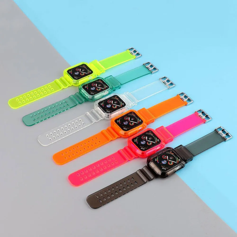 Fluorescent Apple Watch Band Case 38/40/42/44mm TPU Strap Protective  Cover for iWatch Series 1-5 Stylish Sport Band