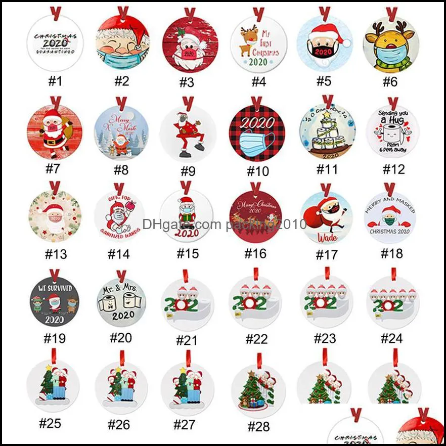 30style Ceramic Christmas Ornaments 3 Inch Round Tree Pendant Santa Wearing a Mask Decorations DHL Free a21