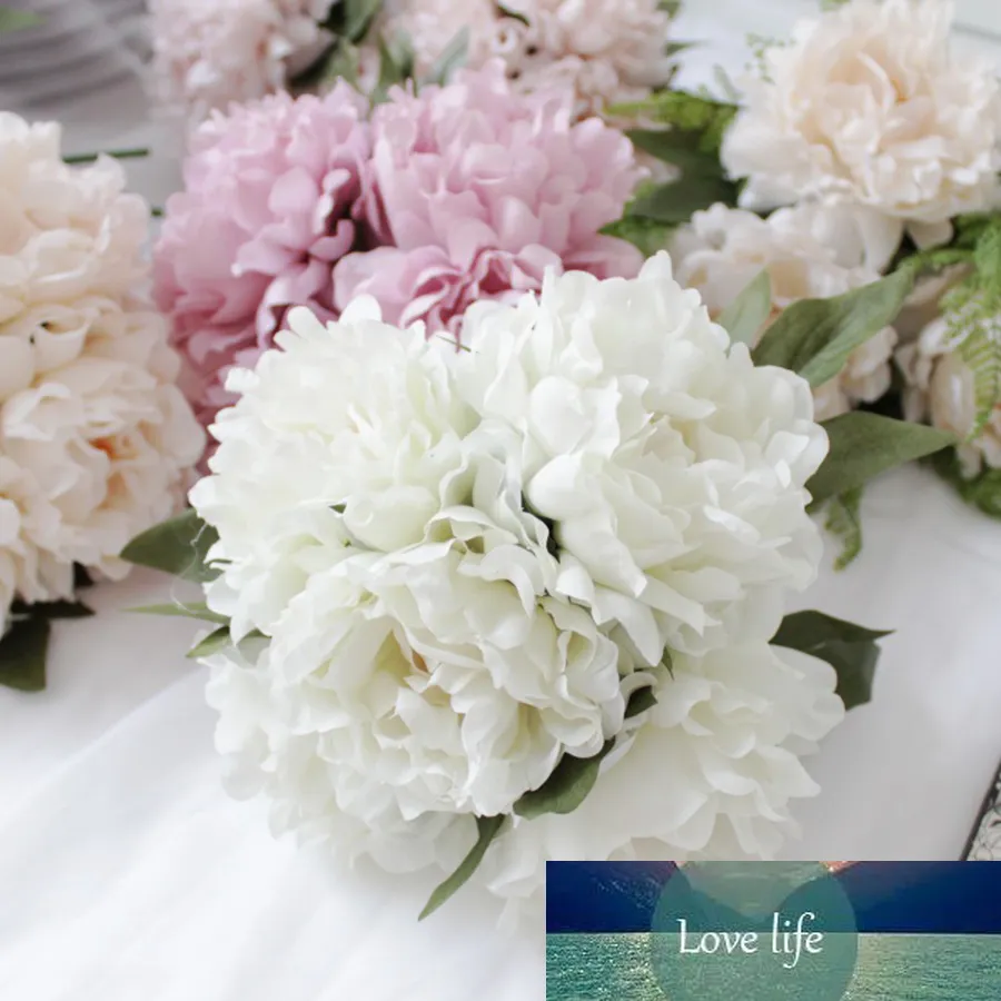 5ピースの大きな頭の造られた花の牡丹のかわいいシルクの花嫁の花束の偽の花のための婚礼Diyの装飾白いパーティーの供給