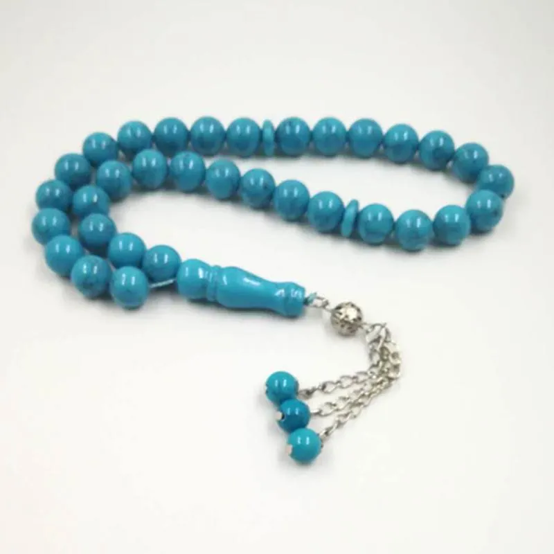 남자의 misbaha 가닥 청록색 tasbih 무슬림기도 구슬 33 구슬 돌 묵주