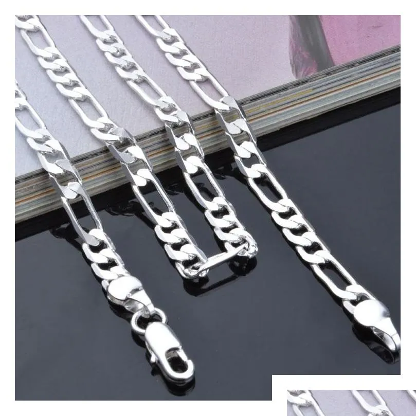 top quality 4mm 925 sterling silver necklace curb chain figaro chain necklaces two style link italy 16-24inch