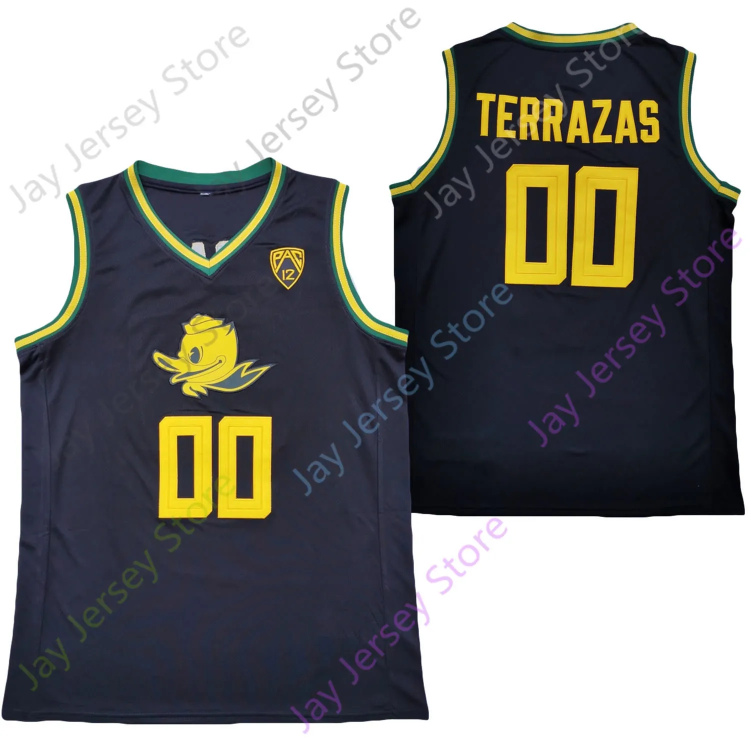 2021 Nouveau NCAA College Oregon Ducks Jerseys 00 Terrazas Basketball Jersey Noir Taille Jeune Adulte Tout Cousu