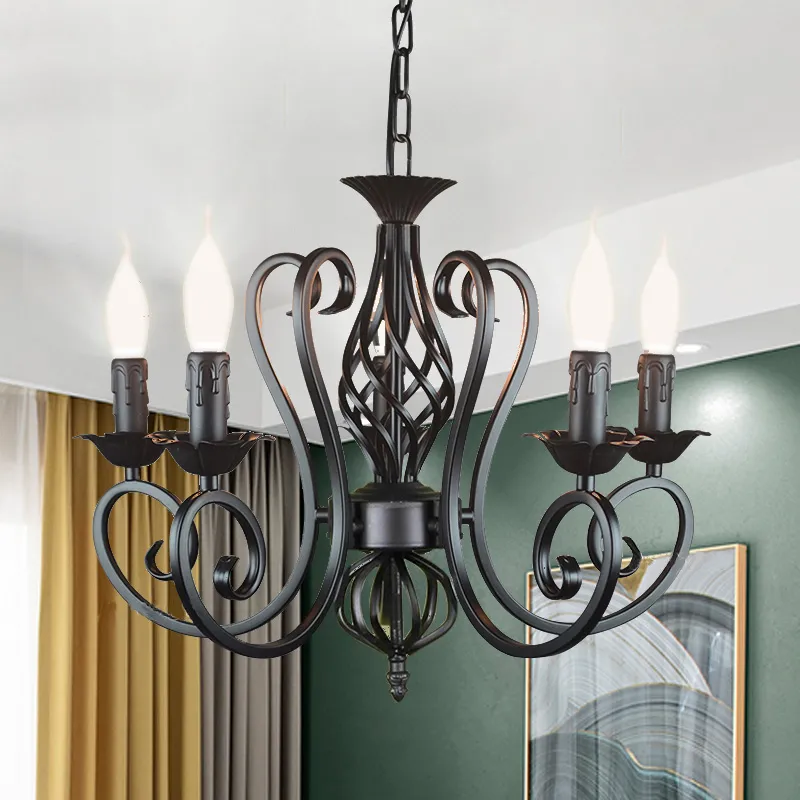 Modern Wrought Iron Pendant Lamp Vintage Chandelier Ceiling Candle Lights Lighting Fixtures Black/White Home Lighting