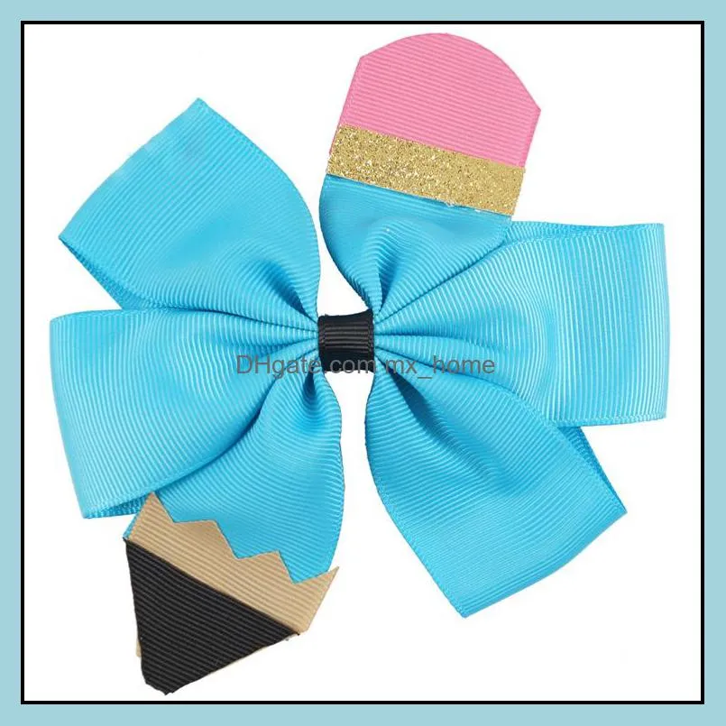 Children bow-knot Hairpin Back to school season baby girls pencil Hair Accessories popular kids Bow Barrettes 4.5-5 inches C643