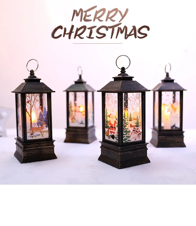 Boże Narodzenie LED Mała lampa naftowa Przenośna Lampa Zakupy Centrum handlowe Okno Bar Restauracja Wewnętrzna Dekoracja Dekoracja Płomienia Lampy Dekoracja Dostawy