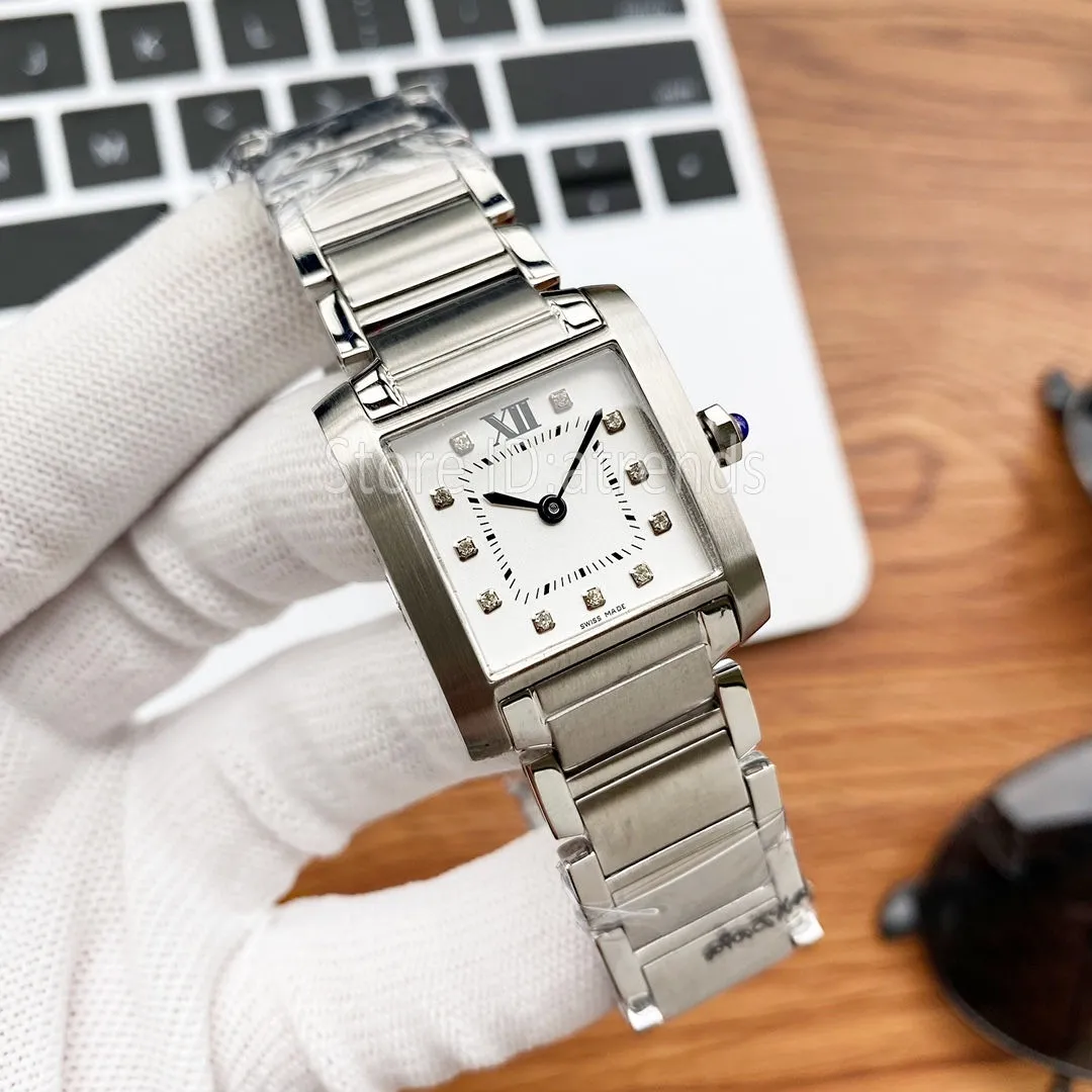 最高品質のスタイリッシュなクォーツウォッチ女性ゴールドシルバーダイヤルサファイアガラスクラシック長方形デザイン腕時計レディースラグジュアリーフルstai281a
