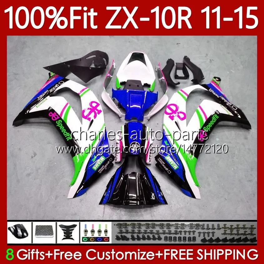 Farénings OEM pour Kawasaki Ninja ZX-10R ZX 1000 CC 10 R 2011 2013 2014 2014 2015 101NO.122 ZX1000 Bleu Green Rose C ZX 10R 1000CC 11-15 ZX-1000 ZX10R 11 12 13 14 15 Body d'injection