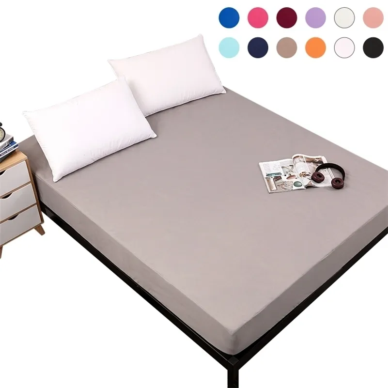 MECEROCK Drap-housse solide Doux pour la peau Couverture de lit blanche Protecteur de matelas avec bande de caoutchouc élastique 13 couleurs 201218