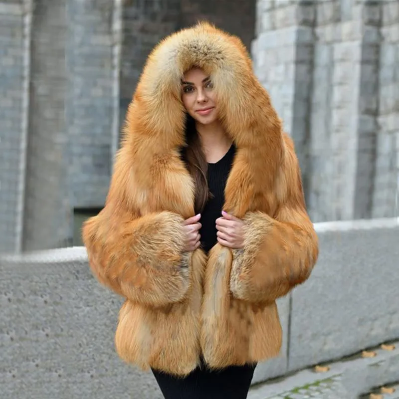Stylish Faux Fur Hooded Coat Jacket Thickened Loose Fit For