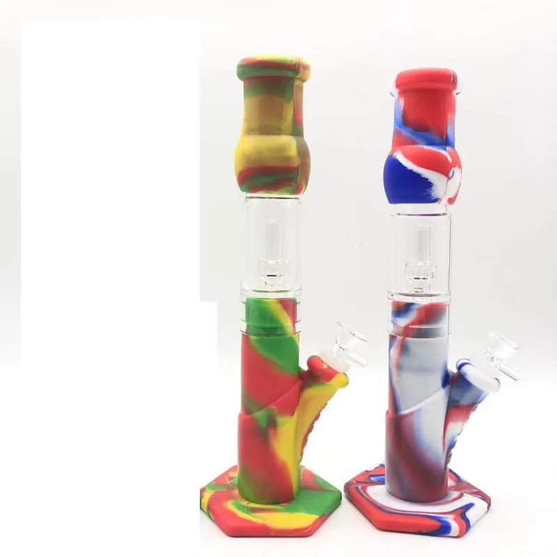 2021 Three-layer filtration beaker bongs Portable silicone water pipe oil dab rig with glass filter bowl for smoke unbreakable