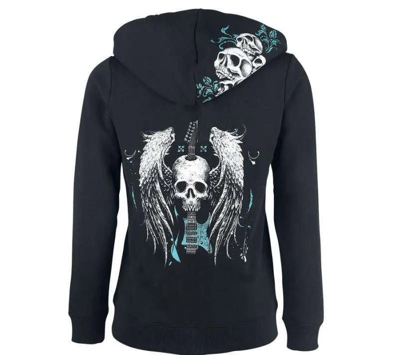 Moda de Nova Womens abóbora Hoodies Sports pulôver manga comprida da neve do inverno Casacos Outdoor Impresso Skeleton Zipper Casacos Tamanho S-2XL