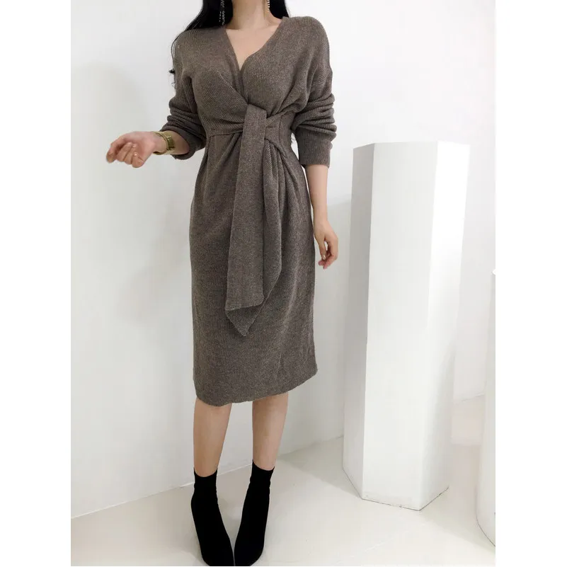 aline knitted dress Womens Pure Cashmere Cable Knit A-Line Long Sleeve Crew Neck Dress
