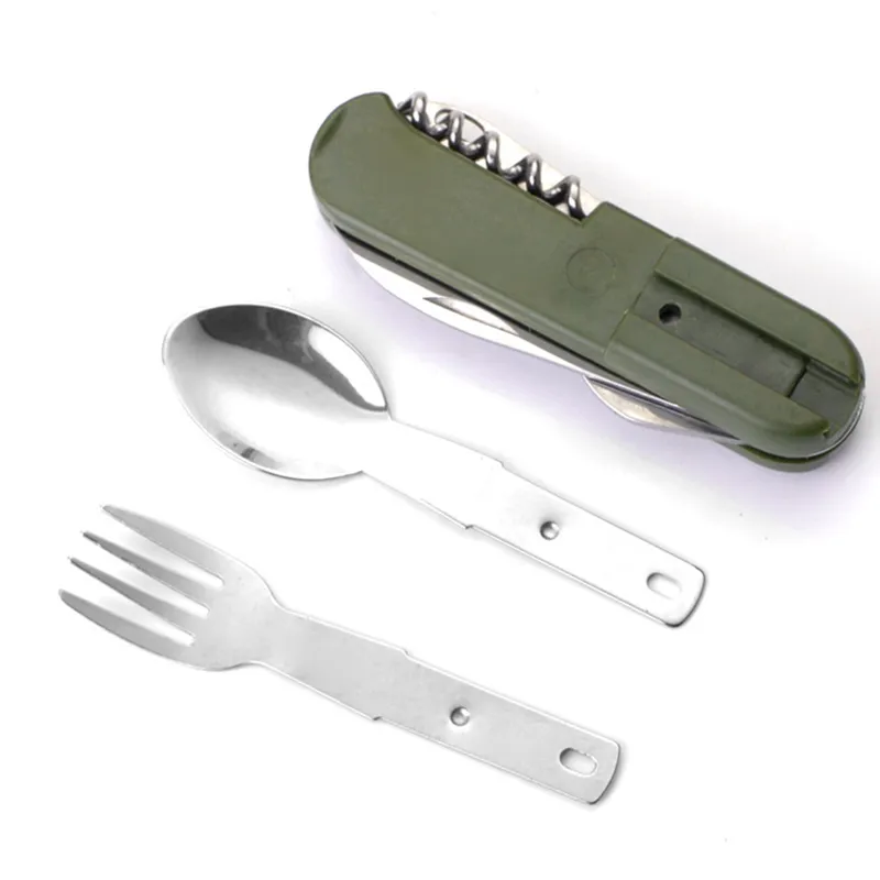 Multifunctional Folding Tableware Detachable Spoon Table Knife Fork Bottle Opener Portable Outdoor Camping Dinnerware