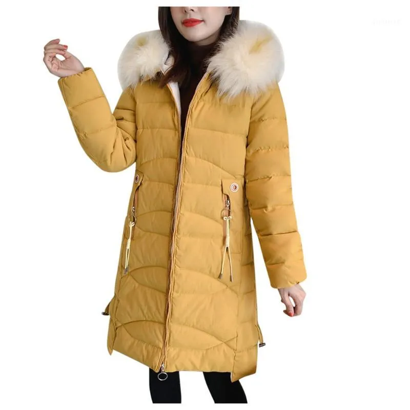 2019 abrigo de invierno para mujer Parkas cálidas de manga larga con cuello de piel desmontable sombrero desmontable Slim fit Outwear chaqueta mujer1