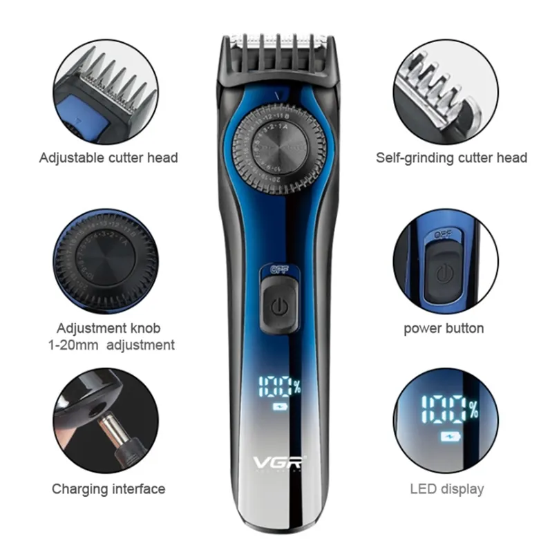 Tondeuse à barbe réglable à affichage LCD numérique professionnel pour hommes Rechargeable cheveux 1-20mm Machine de coupe électrique 220312