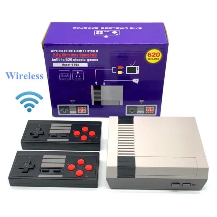 Consoles de jeux vidéo sans fil 8 bits 2.4G Boîte de console TV rétro Sortie AV Le contrôleur double lecteur peut stocker 620 pour les jeux NES classiques