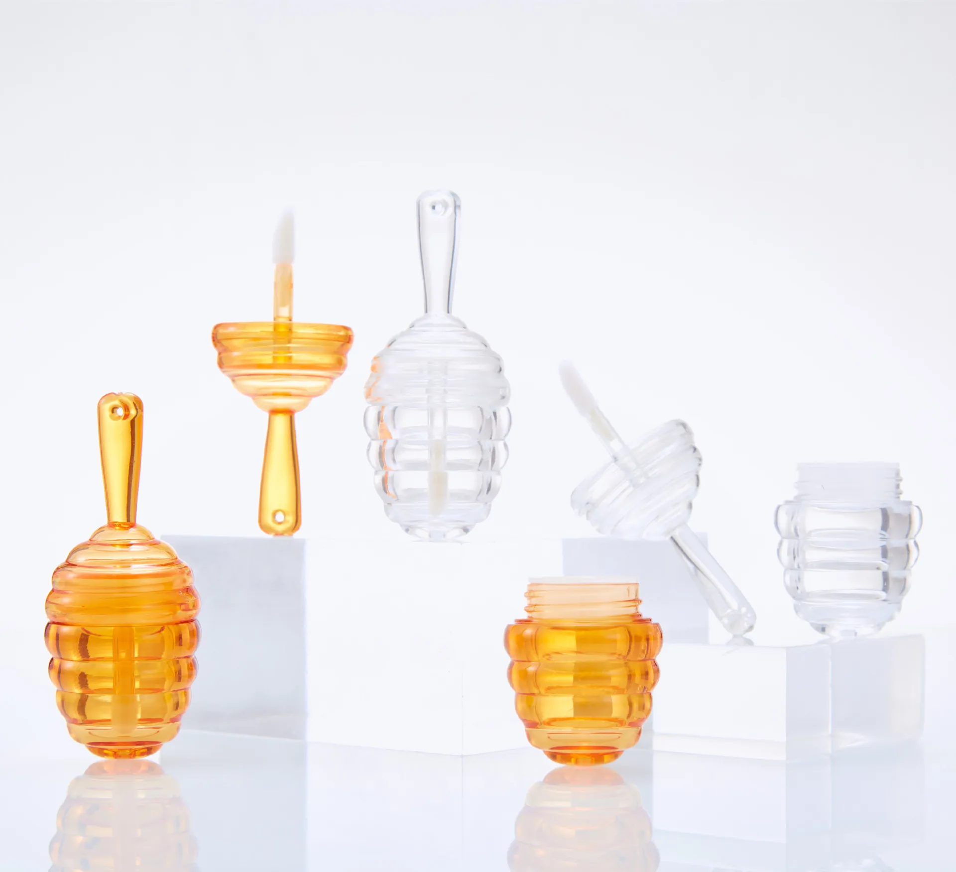 Clear Amber Honecomb Shaped Lipgloss Tubes met Wand Lege Honing Lipgloss Containers Grappige Lippenbalsem Fles Dispenser met Rubber voor DIY