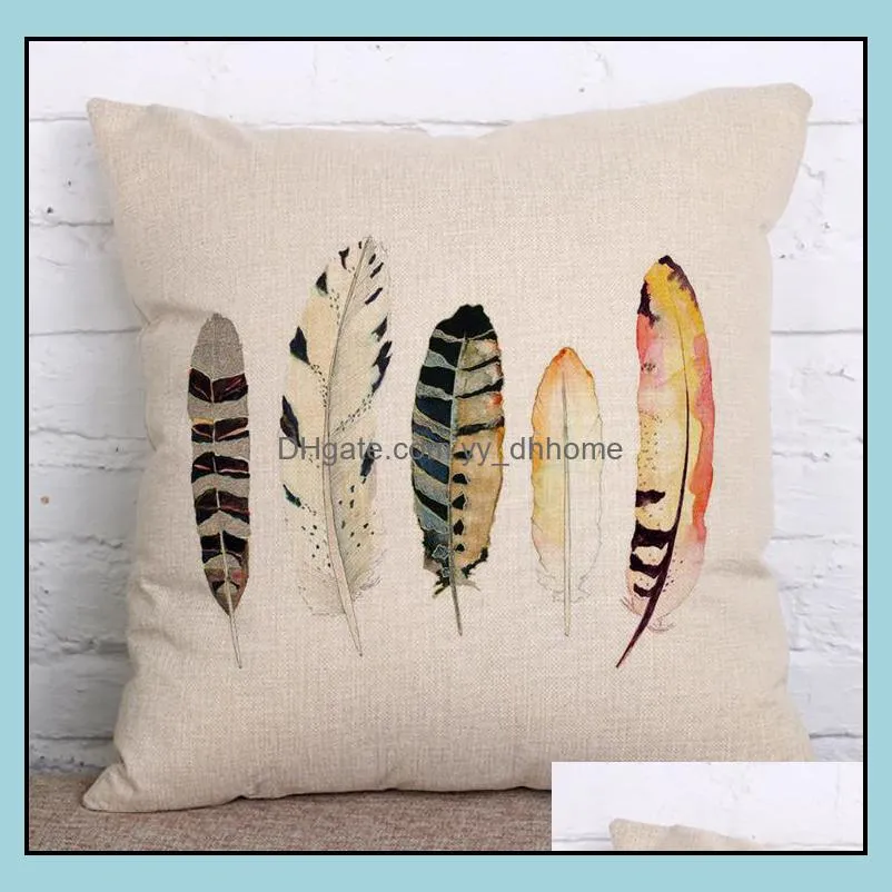 Feather Throw Pillow Covers Cotton Linen Pillow Cases Feather Cushion Covers Outdoors Home Pillow Covers 18x18 Inches