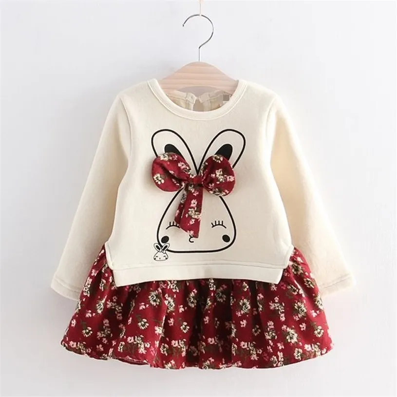 Kinderkleid für Mädchen Herbst WInter Tierstil es Blumenparty Prinzessin Baby Kinderkleidung 211231