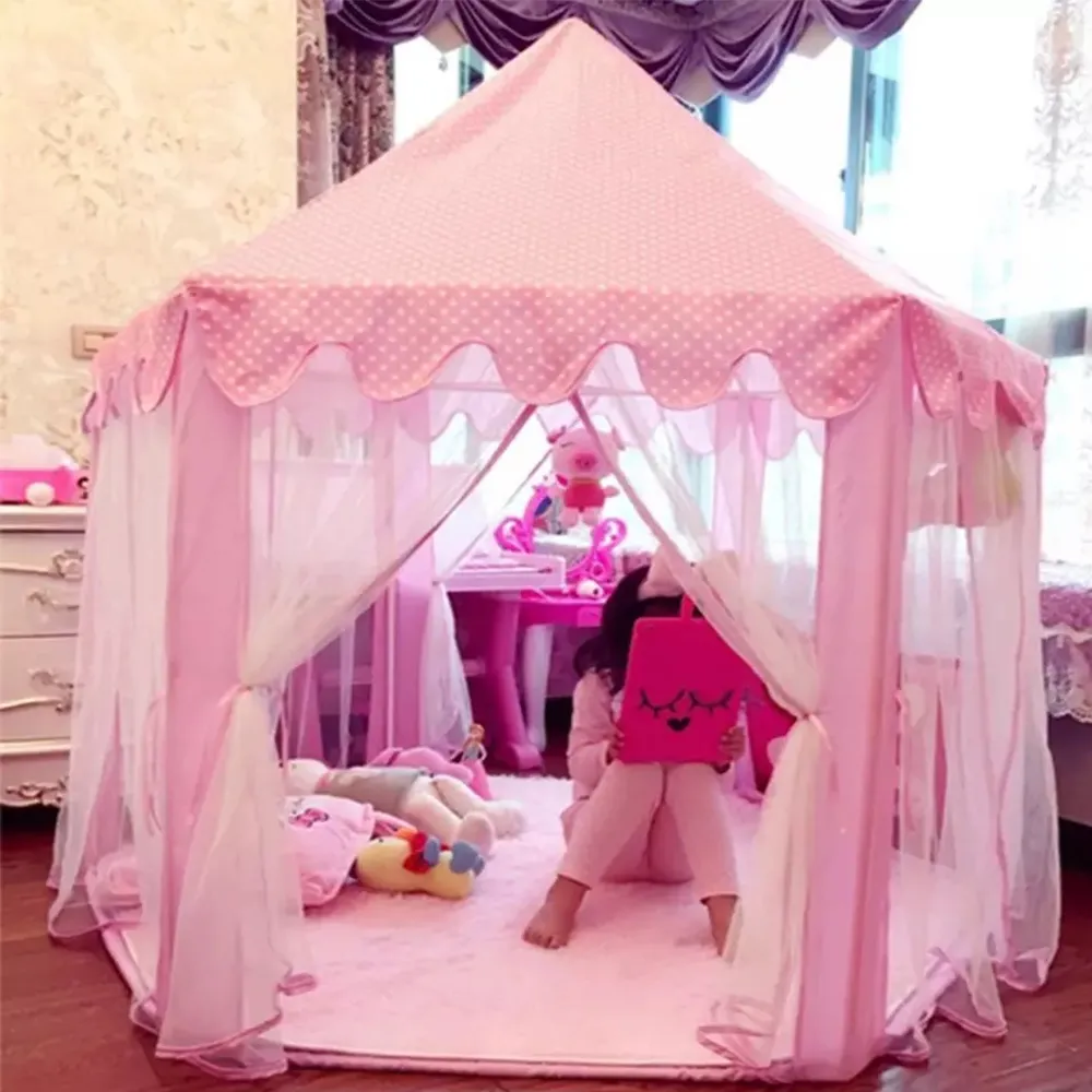 Детская принцесса розовые замка палатки портативные мальчики девушки крытый открытый сад складной игры палатка ложи детские шары бассейн Playhouse LJ200923
